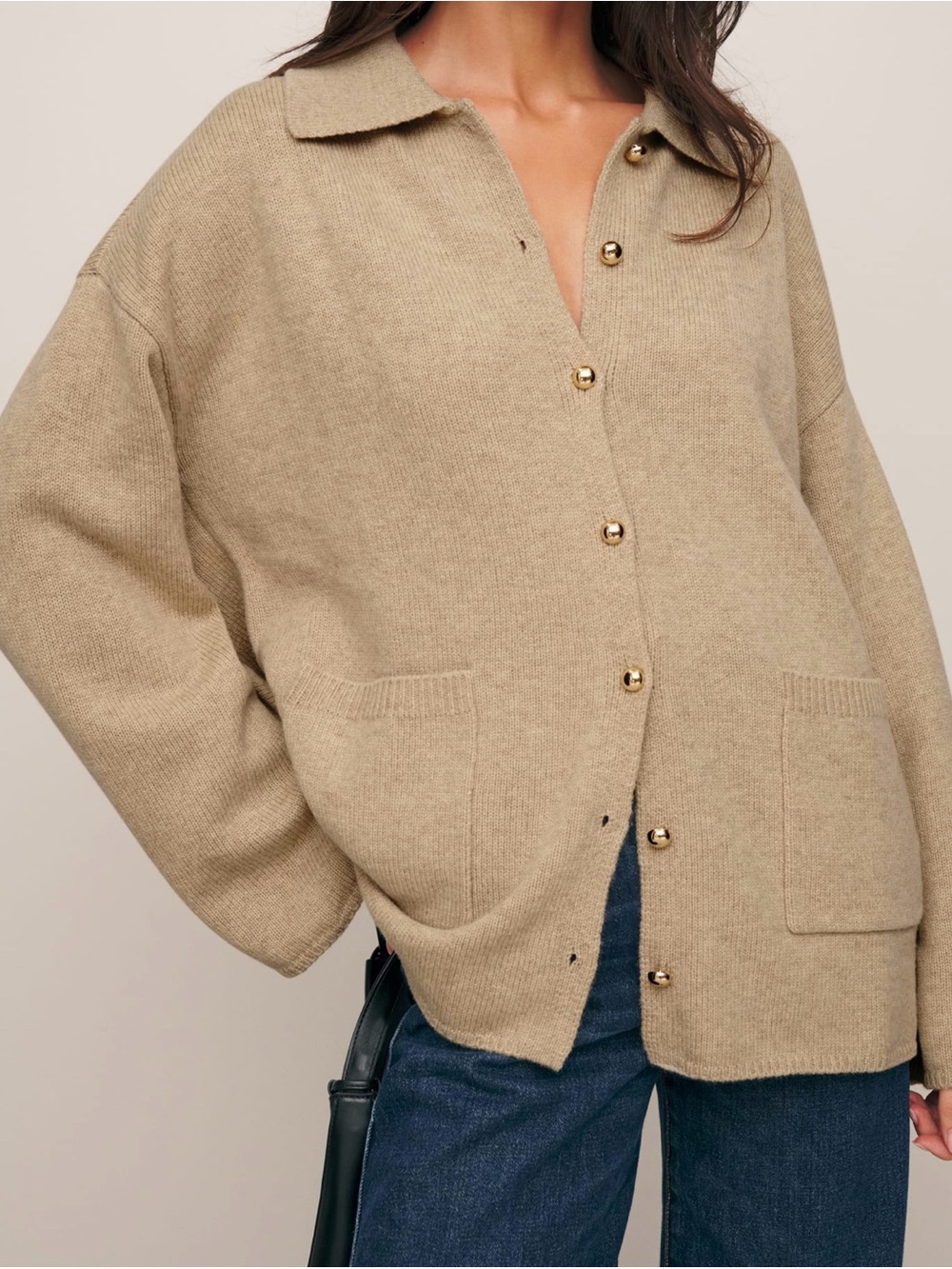 XS Reformation Beige Button-Up Knit cardigan